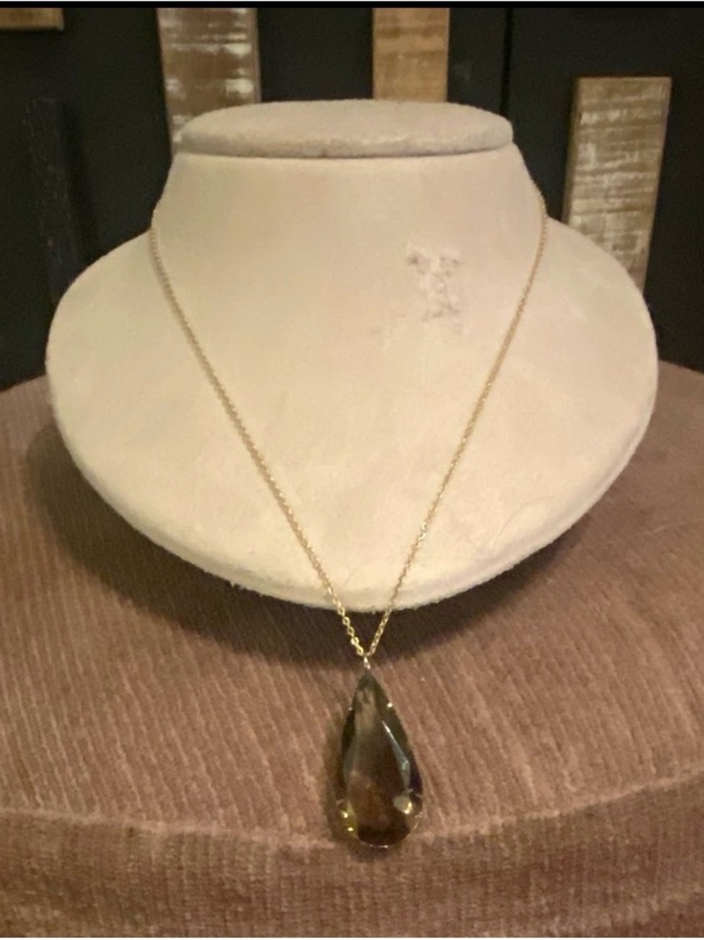 Mid Century Modern Smoky Quartz Wire Wrap Briolette Pendant Necklace Vintage
